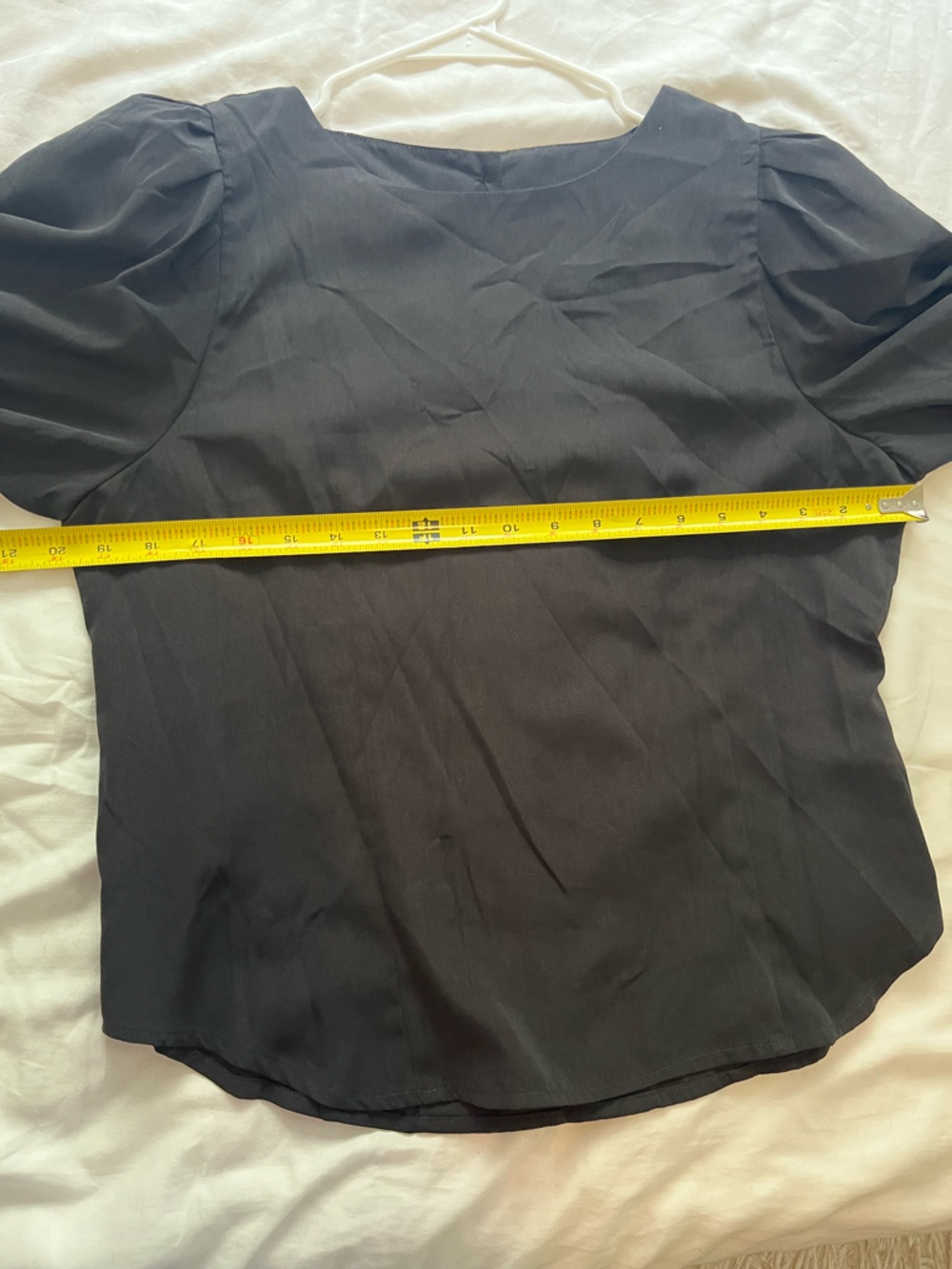 Tahari Silky Black Button Back Blouse Smocked 3/4 Length Sleeves Large NWOT - Picture 8 of 9